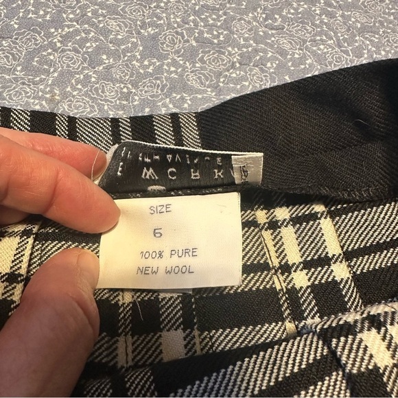 The Works Saks Fifth Avenue Skirt Vtg Wrap Black & White Plaid Wool Kilt Size 6 - Picture 8 of 10